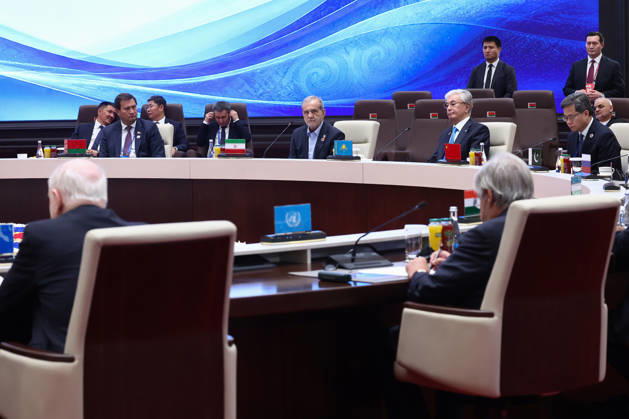 Iranian President Masoud Pezeshkian (C) attends the Shanghai Cooperation Organisation (SCO) summit in Bishkek, Kyrgyzstan on Tuesday on September 1, 2026. photo by Iranian Presidency  KER2029090127 IranianxPresidency