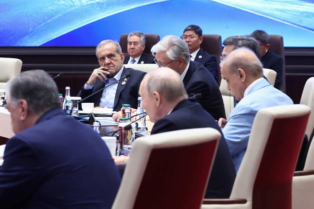 Iranian President Masoud Pezeshkian (C) attends the Shanghai Cooperation Organisation (SCO) summit in Bishkek Kyrgyzstan on Tuesday on September 1, 2026. photo by Iranian Presidency  KER2029090128 IranianxPresidency