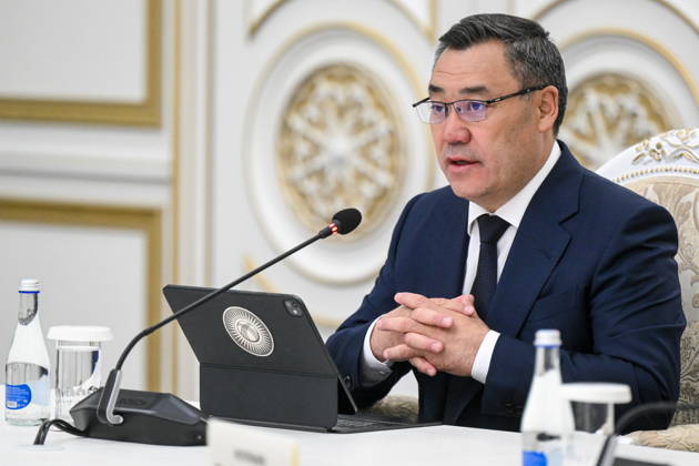 KYRGYZSTAN, BISHKEK - SEPTEMBER 1, 2026: Kyrgyzstan s President Sadyr Japarov is seen during a meeting with Russia s President Putin at the Ala Archa State Residence on the sidelines of the 2026 Shanghai Cooperation Organisation (SCO) Summit. Kristina Solovyova POOL TASS  96947454