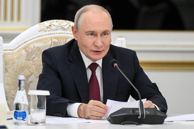 KYRGYZSTAN, BISHKEK - SEPTEMBER 1, 2026: Russia s President Vladimir Putin is seen during a meeting with Kyrgyzstan s President Japarov (at the Ala Archa State Residence on the sidelines of the 2026 Shanghai Cooperation Organisation (SCO) Summit. Kristina Solovyova POOL TASS  96947457