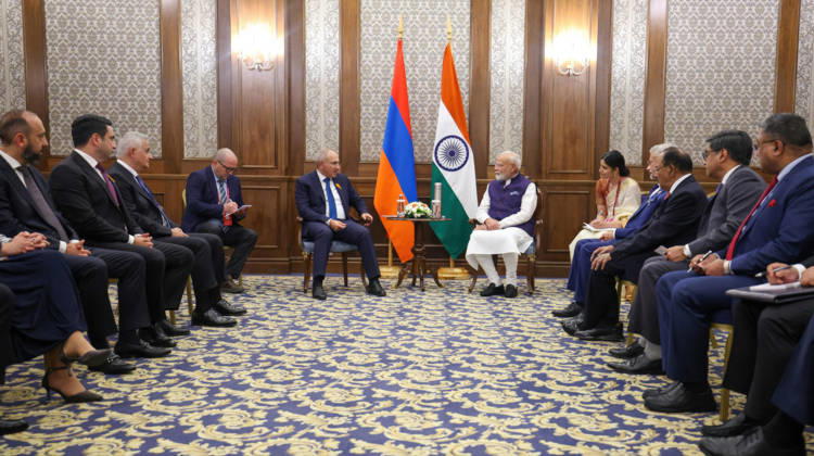 September 1, 2026, Bishkek, Kyrgyzstan: Indian Prime Minister Narendra Modi, right, chats with Armenian President Nikol Pashinyan, left, during their bilateral meeting on the sidelines of the SCO Summit, August 31, 2026, in Bishkek, Kyrgyzstan. Bishkek Kyrgyzstan - ZUMAp138 20260901_zaa_p138_009 Copyright: xPib PressxInformationx