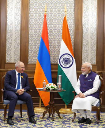 September 1, 2026, Bishkek, Kyrgyzstan: Indian Prime Minister Narendra Modi, right, chats with Armenian President Nikol Pashinyan, left, during their bilateral meeting on the sidelines of the SCO Summit, August 31, 2026, in Bishkek, Kyrgyzstan. Bishkek Kyrgyzstan - ZUMAp138 20260901_zaa_p138_011 Copyright: xPib PressxInformationx