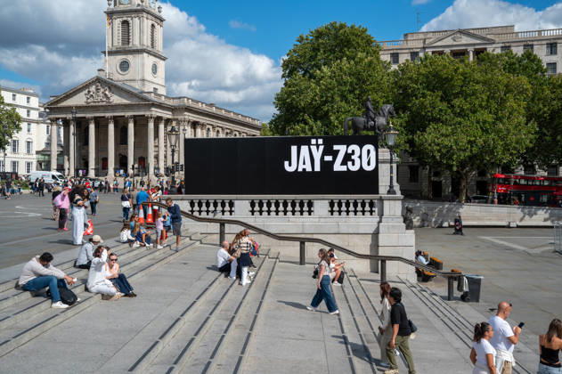 JAY-Z30 Pop Up Art Installation London, UK - 01 Sep 2026 People seen on stairs near the JAY-Z30 installation, in Trafalgar Square. An immersive Jay-Z30 installation will be displayed in Trafalgar Square, London, from September 1 to 5, celebrating the rapper’s upcoming Jay-Z 30 tour and two concerts at Tottenham Hotspur Stadium from September 4 to 5. Marking 30 years since his debut album, Reasonable Doubt, and 25 years since The Blueprint, visitors walked through and past the art installation, which featured vintage televisions screening music videos, performances and period programming, while others waited in line to purchase merchandise. London United Kingdom Copyright: xJamesxWilloughbyx xSOPAxImagesx JWILLOUGHBY_3226