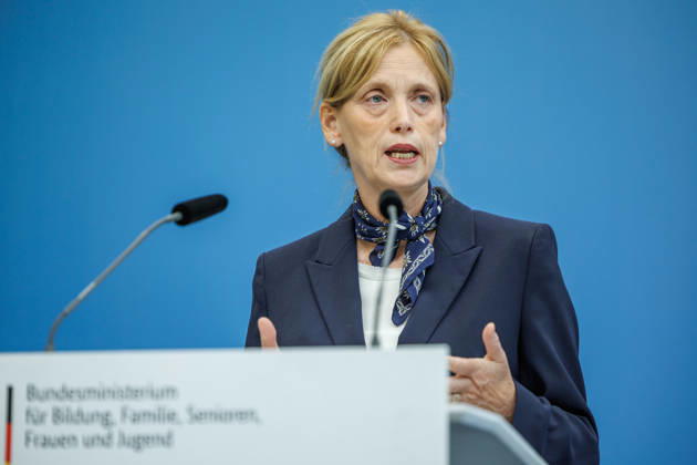 Statement by Federal Minister for Family Affairs Karin Prien (CDU), during a press conference on the Equal Opportunities and Quality Development Act (SCQEG) on September 2, 2026, at the Federal Ministry of Education, Family, Seniors, Women, and Youth in Berlin, Berlin, Berlin, Germany; Federal Ministry of Education, Family, Seniors, Women, and Youth