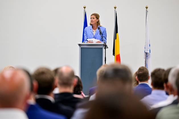 Minister of Justice Annelies Verlinden pictured during the official opening of the new de Kade jail in Antwerp, Wednesday 2 September 2026. The prison will have capacity for 440 inmates. It will be divided into one wing for 330 men, one wing for 66 women and one wing comprising a medical centre and a care unit for 44 people. Each wing will consist of living units for 22 inmates.  DIRKxWAEM 185048238