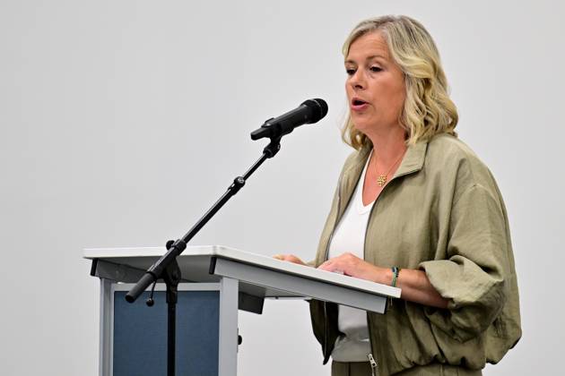 Minister of Public Modernisation Vanessa Matz pictured during the official opening of the new de Kade jail in Antwerp, Wednesday 2 September 2026. The prison will have capacity for 440 inmates. It will be divided into one wing for 330 men, one wing for 66 women and one wing comprising a medical centre and a care unit for 44 people. Each wing will consist of living units for 22 inmates.  DIRKxWAEM 185048248