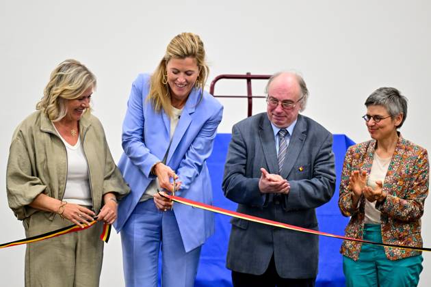Minister of Public Modernisation Vanessa Matz; Minister of Justice Annelies Verlinden, Geert De Poorter, President FOD Justice and Antwerp province governor Cathy Berx pictured during the official opening of the new de Kade jail in Antwerp, Wednesday 2 September 2026. The prison will have capacity for 440 inmates. It will be divided into one wing for 330 men, one wing for 66 women and one wing comprising a medical centre and a care unit for 44 people. Each wing will consist of living units for 22 inmates.  DIRKxWAEM 185048499