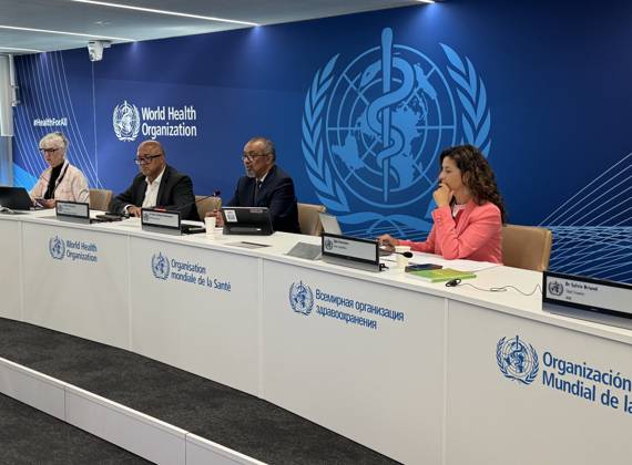 WHO Chief Tedros meets Geneva journalists GENEVA, SWITZERLAND - SEPTEMBER 2: WHO Director-General Tedros Adhanom Ghebreyesus (2nd R) meets with journalists from the Association of Correspondents Accredited to the United Nations (ACANU) at the WHO headquarters to discuss global health issues, in Geneva, Switzerland, on September 2, 2026. Muhammet Ikbal Arslan Anadolu Geneva Switzerland. Editorial use only. Please get in touch for any other usage.  Copyright: x2026xAnadoluxMuhammetxIkbalxArslanx