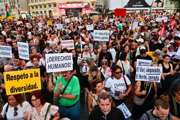 September 2, 2026, Madrid, Madrid, SPAIN: Anti-racism demonstration in Madrid s Callao Square amid the political debate over migration and the situation in Ceuta. The demonstration has been called by left-wing political parties and groups as a counter-protest to demonstrations called by Spain s People s Party (PP) and Vox. Madrid SPAIN - ZUMAz108 20260902_znp_z108_003 Copyright: xRichardxZubelzux
