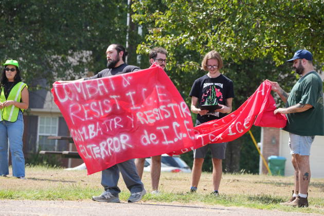 September 2, 2026, Mason, Tennessee, USA: Community members protest outside Mason ICE detention facility, CoreCivic, in Mason, Tennessee September 2, 2026. The Department of Homeland Security confirmed ICE agents arrested 121 individuals at a bar Sat. Aug. 29, 2026. Many were released after providing legal documentation. Mason USA - ZUMAf103 20260902_zaf_f103_016 Copyright: xKarenxFochtx