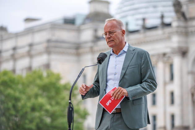 Matthias Miersch (SPD) during a press conference; Matthias Miersch, SPD Chairman, during a press conference held by the SPD parliamentary group in the Bundestag on September 3, 2026, in Berlin, Berlin, Germany, Reichstag