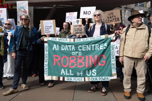 September 3, 2026, Edinburgh, Scotland, UK: Campaign group Action To Protect Rural Scotland, along with representatives from fourteen local campaign groups opposed to proposed AI data centres, held a protest outside the Scottish Parliament in Edinburgh. Campaigners are calling for an immediate moratorium on hyperscale data centres, arguing that they could place unprecedented demands on Scotlands electricity infrastructure and have environmental consequences for nearby communities. Edinburgh UK - ZUMAs357 20260903_zip_s357_002 Copyright: xCameronxScottx