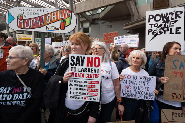 September 3, 2026, Edinburgh, Scotland, UK: Campaign group Action To Protect Rural Scotland, along with representatives from fourteen local campaign groups opposed to proposed AI data centres, held a protest outside the Scottish Parliament in Edinburgh. Campaigners are calling for an immediate moratorium on hyperscale data centres, arguing that they could place unprecedented demands on Scotlands electricity infrastructure and have environmental consequences for nearby communities. Edinburgh UK - ZUMAs357 20260903_zip_s357_004 Copyright: xCameronxScottx