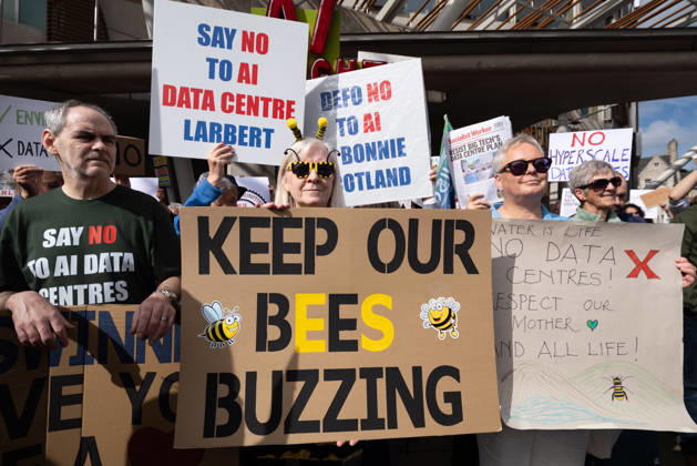 September 3, 2026, Edinburgh, Scotland, UK: Campaign group Action To Protect Rural Scotland, along with representatives from fourteen local campaign groups opposed to proposed AI data centres, held a protest outside the Scottish Parliament in Edinburgh. Campaigners are calling for an immediate moratorium on hyperscale data centres, arguing that they could place unprecedented demands on Scotlands electricity infrastructure and have environmental consequences for nearby communities. Edinburgh UK - ZUMAs357 20260903_zip_s357_005 Copyright: xCameronxScottx