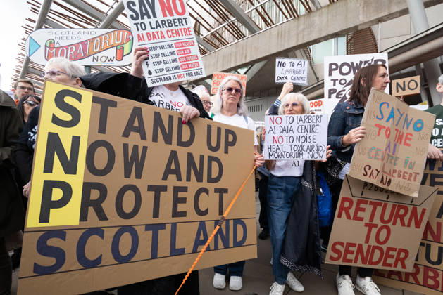 September 3, 2026, Edinburgh, Scotland, UK: Campaign group Action To Protect Rural Scotland, along with representatives from fourteen local campaign groups opposed to proposed AI data centres, held a protest outside the Scottish Parliament in Edinburgh. Campaigners are calling for an immediate moratorium on hyperscale data centres, arguing that they could place unprecedented demands on Scotlands electricity infrastructure and have environmental consequences for nearby communities. Edinburgh UK - ZUMAs357 20260903_zip_s357_007 Copyright: xCameronxScottx