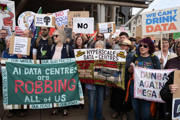 September 3, 2026, Edinburgh, Scotland, UK: Campaign group Action To Protect Rural Scotland, along with representatives from fourteen local campaign groups opposed to proposed AI data centres, held a protest outside the Scottish Parliament in Edinburgh. Campaigners are calling for an immediate moratorium on hyperscale data centres, arguing that they could place unprecedented demands on Scotlands electricity infrastructure and have environmental consequences for nearby communities. Edinburgh UK - ZUMAs357 20260903_zip_s357_014 Copyright: xCameronxScottx