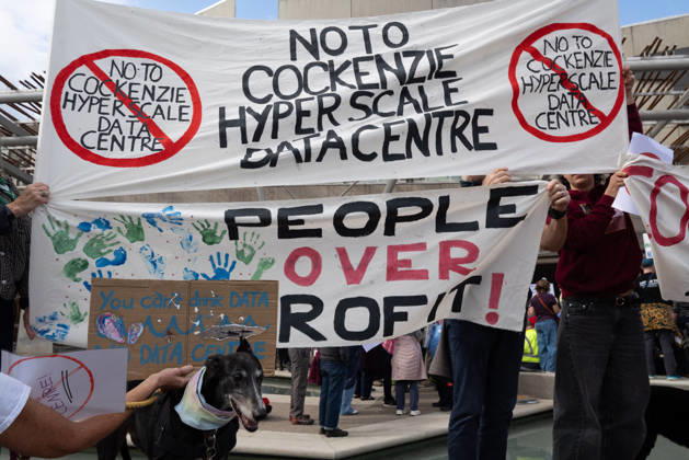 September 3, 2026, Edinburgh, Scotland, UK: Campaign group Action To Protect Rural Scotland, along with representatives from fourteen local campaign groups opposed to proposed AI data centres, held a protest outside the Scottish Parliament in Edinburgh. Campaigners are calling for an immediate moratorium on hyperscale data centres, arguing that they could place unprecedented demands on Scotlands electricity infrastructure and have environmental consequences for nearby communities. Edinburgh UK - ZUMAs357 20260903_zip_s357_016 Copyright: xCameronxScottx
