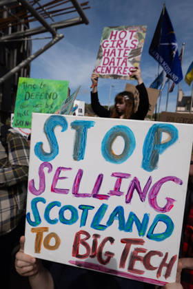 September 3, 2026, Edinburgh, Scotland, UK: Campaign group Action To Protect Rural Scotland, along with representatives from fourteen local campaign groups opposed to proposed AI data centres, held a protest outside the Scottish Parliament in Edinburgh. Campaigners are calling for an immediate moratorium on hyperscale data centres, arguing that they could place unprecedented demands on Scotlands electricity infrastructure and have environmental consequences for nearby communities. Edinburgh UK - ZUMAs357 20260903_zip_s357_023 Copyright: xCameronxScottx