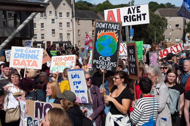 September 3, 2026, Edinburgh, Scotland, UK: Campaign group Action To Protect Rural Scotland, along with representatives from fourteen local campaign groups opposed to proposed AI data centres, held a protest outside the Scottish Parliament in Edinburgh. Campaigners are calling for an immediate moratorium on hyperscale data centres, arguing that they could place unprecedented demands on Scotlands electricity infrastructure and have environmental consequences for nearby communities. Edinburgh UK - ZUMAs357 20260903_zip_s357_035 Copyright: xCameronxScottx