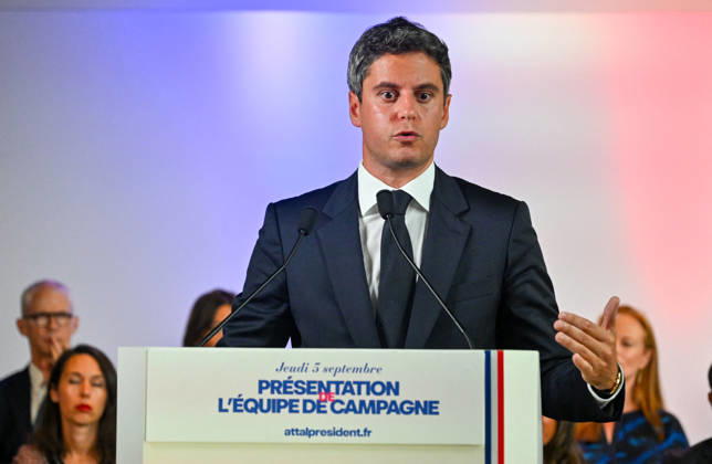 Gabriel Attal, secretary-general of the Renaissance party and candidate in the upcoming presidential election, speaks at a press conference to introduce his campaign team at the Renaissance headquarters in Paris, France, on September 3, 2026 Christian Liewig Bestimage General Secretary of the French centrist party Renaissance and upcoming presidential election candidate Gabriel Attal during a press conference to present his campaign team at the Renaissance headquarters in Paris, France, on September 3, 2026 Paris France  Copyright: xChristianxLiewigx xBestimagexChristianxLiewigx xBestimagex