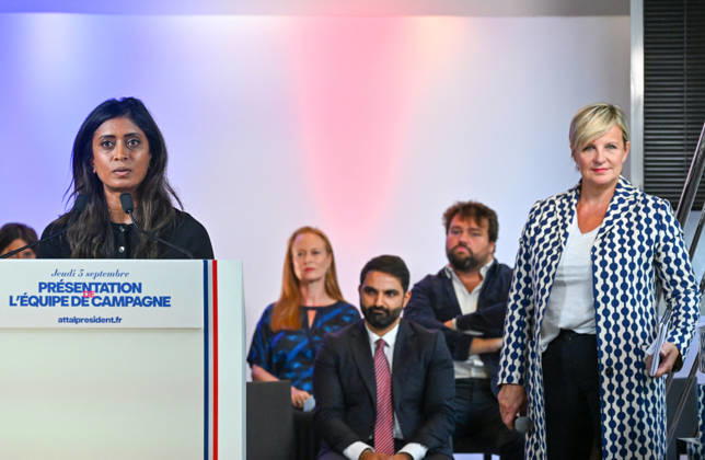 Prisca Thévenot, a member of the National Assembly for Ensemble pour la République and a member of the Renaissance party’s presidential campaign team, and Céline Géraud, a former judoka and French television host. Gabriel Attal, secretary-general of the Renaissance party and candidate in the upcoming presidential election, speaks at a press conference to introduce his campaign team at the Renaissance headquarters in Paris, France, on September 3, 2026 Christian Liewig Bestimage General Secretary of the French centrist party Renaissance and upcoming presidential election candidate Gabriel Attal during a press conference to present his campaign team at the Renaissance headquarters in Paris, France, on September 3, 2026 Paris, France Copyright: xChristianxLiewigx xBestimagexChristianxLiewigx xBestimagex
