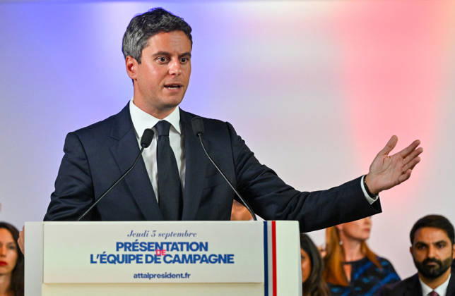 Gabriel Attal, secretary-general of the Renaissance party and candidate in the upcoming presidential election, speaks at a press conference to introduce his campaign team at the Renaissance headquarters in Paris, France, on September 3, 2026 Christian Liewig Bestimage General Secretary of the French centrist party Renaissance and upcoming presidential election candidate Gabriel Attal during a press conference to present his campaign team at the Renaissance headquarters in Paris, France, on September 3, 2026 Paris, France  Copyright: xChristianxLiewigx xBestimagexChristianxLiewigx xBestimagex