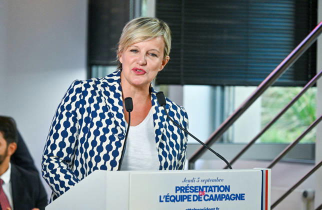 Céline Géraud, a former judoka and French television host, and Gabriel Attal, secretary-general of the Renaissance party and candidate in the upcoming presidential election, speak at a press conference to introduce his campaign team at the Renaissance headquarters in Paris, France, on September 3, 2026 Christian Liewig Bestimage General Secretary of the French centrist party Renaissance and upcoming presidential election candidate Gabriel Attal during a press conference to present his campaign team at the Renaissance headquarters in Paris, France, on September 3, 2026 Paris France Copyright: xChristianxLiewigx xBestimagexChristianxLiewigx xBestimagex