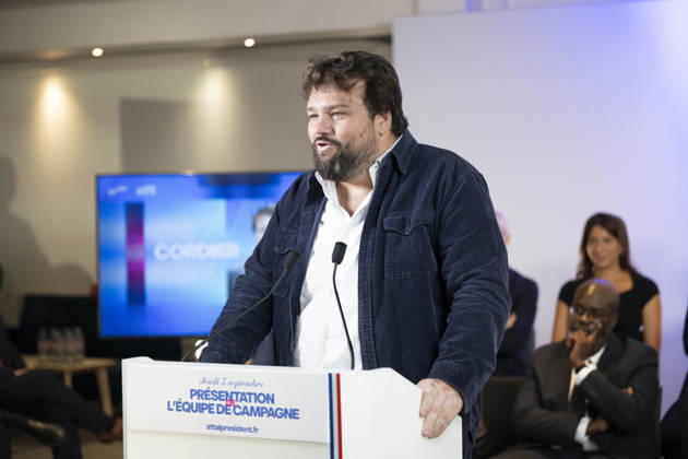 Gabriel Attal Present His Campaign Team - Paris Maxime Cordier during a press conference to present his campaign team (back) at the Renaissance headquarters in Paris on September 3, 2026. Photo by Eliot Blondet ABACAPRESS.COM Paris France France  Copyright: xBlondetxEliot ABACAx