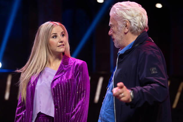 Singer Beatrice EGLI and costume designer John NAPIER; the musical *Starlight Express* in Bochum introduces the Swiss Glacier Express *TICK TACK* as a new train in the show; *Starlight Express* Theater in Bochum, June 12, 2018