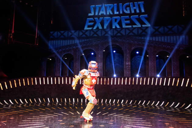 Singer Tom ROWLAND in the costume of the new train TICK TACK. The musical *Starlight Express* in Bochum introduces the Swiss Glacier Express TICK TACK as a new train in the show, Starlight Express Theater in Bochum, June 12, 2018