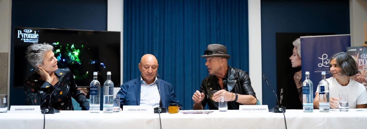 20th Anniversary of the Pyronale, Press Conference in Berlin, 20th Anniversary of the Pyronale, Press Conference, Atrium of the Hotel Luc, Mario Hempel, Eva Maria Encina, Rudolf Schenker, Sarah Wiener, Berlin, Berlin, GER
