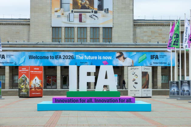 Highlights from IFA 2026 in Berlin, Germany, on September 3, 2026. 2026 3D IFA logo at the entrance to Messe Berlin