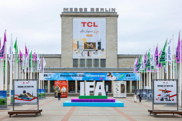 Highlights from IFA 2026 in Berlin, Germany, on September 3, 2026. 2026 3D IFA logo at the entrance to Messe Berlin