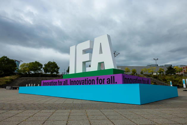 Highlights from IFA 2026 in Berlin, Germany, on September 3, 2026. 3D IFA logo at the entrance to Messe Süd.