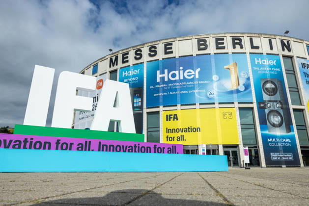Highlights from IFA 2026 in Berlin, Germany, on September 3, 2026. 3D IFA logo at the entrance to Messe Süd.