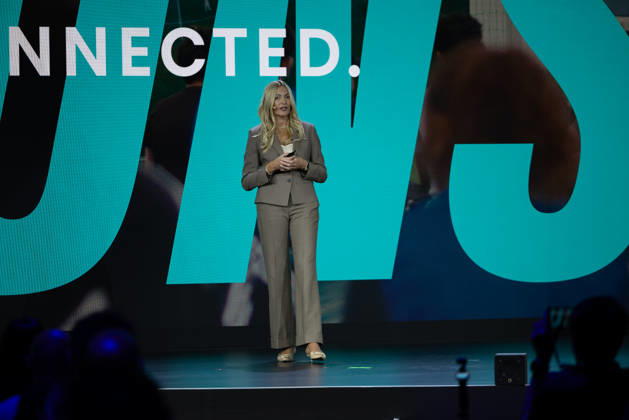 Hisense Press Conference at IFA Germany, Berlin, September 3, 2026. Alenka Potpcnik Anazic, Marketing Director at Hisense Europe—whose name is pronounced ÖPotoschnik Anschesch™ —stands on stage in front of the audience during Hisense’s presentation on global consumer electronics and home appliances.