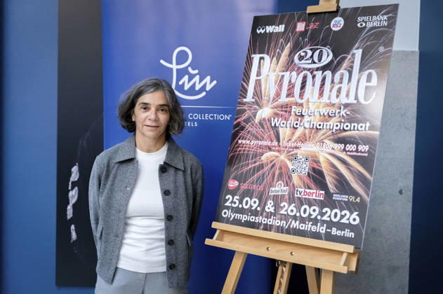 Eva Maria Encina at the press conference marking the 20th anniversary of the Pyronale in the atrium of the Hotel Luc Berlin, September 3, 2026 Foto:xGeisler-Fotopress Elmenthalerx geislerfp_pk_pyronale_4621