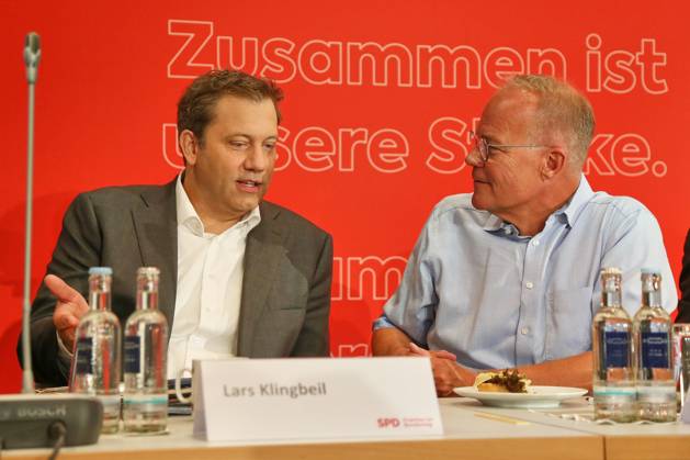 Berlin, Germany, September 4, 2026 German Bundestag SPD Caucus Meeting Federal Minister of Finance Lars Klingbeil (SPD) and Matthias Miersch (SPD) Copyright: xdtsxNachrichtenagenturx dts_132705