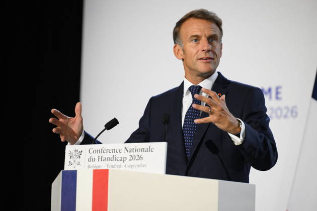 President Macron At National Conference on Disability - Bobigny French President Emmanuel Macron delivers a speech at the conclusion of the National Conference on Disability in Bobigny, near Paris, France on September 4, 2026. Photo by Eliot Blondet ABACAPRESS.COM Bobigny France  Copyright: xBlondetxEliot ABACAx