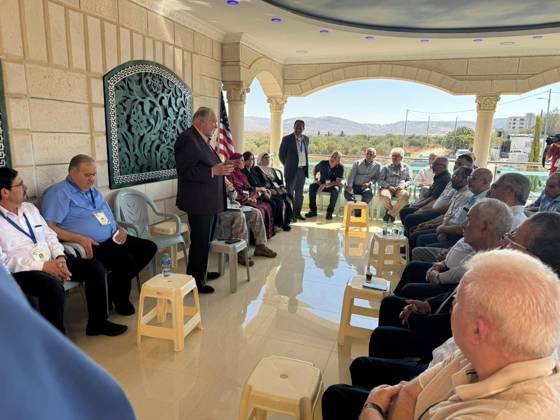 U.S. Ambassador Mike Huckabee Meets Palestinian Residents in Turmus Ayya TURMUS AYYA, RAMALLAH, PALESTINE SEPTEMBER 5, 2026: U.S. Ambassador to Israel Mike Huckabee meets Palestinian residents during a visit to the town of Turmus Ayya in the occupied West Bank. Residents raised concerns about attacks and harassment by Israeli settlers in and around the community. Ramallah Palestine, State of Copyright: x xSalmanxMohsenxAlkhatibx xJNAxPressx