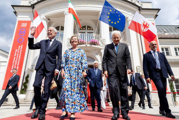 September 5, 2026, Merano, Rome, Italy: President Sergio Mattarella with the Federal President of the Republic of Austria, HE Mr. Alexander Van der Bellen, at the end of the ceremony on the occasion of the Day of Autonomy , Merano, 5 September 2026. Merano Italy  - ZUMAa289 20260905_zia_a289_012 Copyright: xPaoloxGiandottix xAgfx