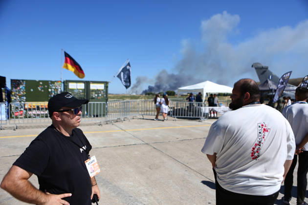 September 5, 2026, Thiva, Voiotia, Greece: Smoke rises after an F-4 Phantom fighter aircraft carrying two pilots crashed during an air show in Greece. Emergency services responded to the scene following the crash. Thiva Greece - ZUMAx103 20260905_zip_x103_008 Copyright: xHarrisxXanthopoulosx