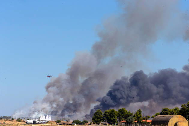 (260905) -- ATHENS, Sept. 5, 2026 -- Smoke rises after an F-4 Phantom fighter jet crashed during the Athens Flying Week air show in Tanagra Air Base, Greece, Sept. 5, 2026. An F-4 Phantom aircraft crashed on Saturday afternoon during the Athens Flying Week air show at Tanagra Air Base, Greek national broadcaster ERT reported. According to ERT, the aircraft suddenly lost altitude and crashed just minutes after the Hellenic Air Force flight demonstration began. No injuries have been reported among spectators. There has been no official information on whether the two pilots used the aircraft s ejection system. ) GREECE-F-4 PHANTOM AIRCRAFT-CRASH MariosxLolos 