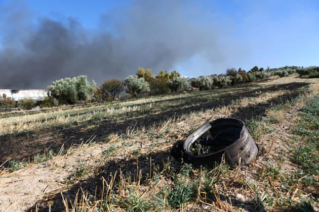 September 5, 2026, Thiva, Voiotia, Greece: Part of the Hellenic Air Force F-4 Phantom engine seen amidst burned vegetation near the site of the fire caused by the crash during the Athens Air Show. Thiva Greece  - ZUMAx103 20260905_zip_x103_009 Copyright: xHarrisxXanthopoulosx