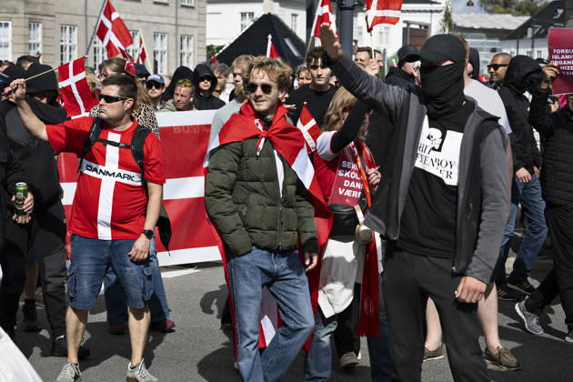 The Danish People is holding a so-called remigration march. The initiative, The Danish People, is holding a so-called remigration march and is met by a counter-demonstration organized by the Joint Initiative Against Racism and Discrimination in Østerbro, Copenhagen, on September 5, 2026. Photo by Nils Meilvang, Scanpix 2026, Copenhagen, Denmark  Copyright: NILSxMEILVANG NilsxMeilvangx spdk20260905-173859-L