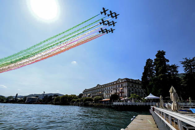 Photo by Mario Romano, IPP Cernobbio, Sept. 6, 2026, Ambrosetti Cernobbio THEA 2026. The photo shows the Frecce Tricolori flying over Lake Como, Italy. Photo Press World. Copyright Ambrosetti Cernobbio THEA 2026