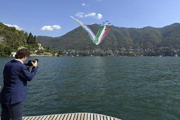 Photo by Mario Romano, IPP Cernobbio, Sept. 6, 2026, Ambrosetti Cernobbio THEA 2026. The photo shows the Frecce Tricolori flying over Lake Como, Italy. Photo Press World. Copyright Ambrosetti Cernobbio THEA 2026