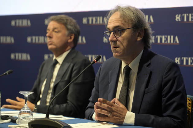 Photo by Mario Romano, IPP Cernobbio, Sept. 6, 2026, Ambrosetti Cernobbio THEA 2026. Pictured: Angelo Bonelli and Matteo Renzi. Italy Photo Press World. Copyright Ambrosetti Cernobbio THEA 2026