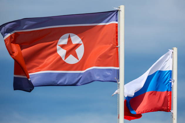 RUSSIA, PRIMORYE REGION - SEPTEMBER 7, 2026: National flags fly during a ceremony to unveil a bridge named after Red Army officer Yakov Novichenko (1914-1994) for saving Kim Il Sung s life and built as a road crossing between Russia and North Korea Russia  - ZUMAt113 20260907_zaa_t113_029 Copyright: xYurixSmityukx