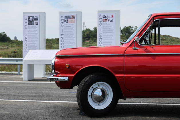 RUSSIA, PRIMORYE REGION - SEPTEMBER 7, 2026: A 1980 ZAZ Zaporozhets owned by Nikolai Shcherbitsky, prepares to head the Russian motorcade during a ceremony to unveil a bridge named after his grandfather, Red Army officer Yakov Novichenko (1914-1994), for saving Kim Il Sung s life and built as a road crossing between Russia and North Korea. Yuri Smityuk TASS  97272696